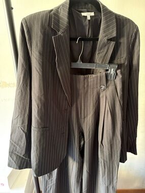 Women's Pinstripe Two-Piece Suit Jacket & Trousers - Black - MNI Los Angeles